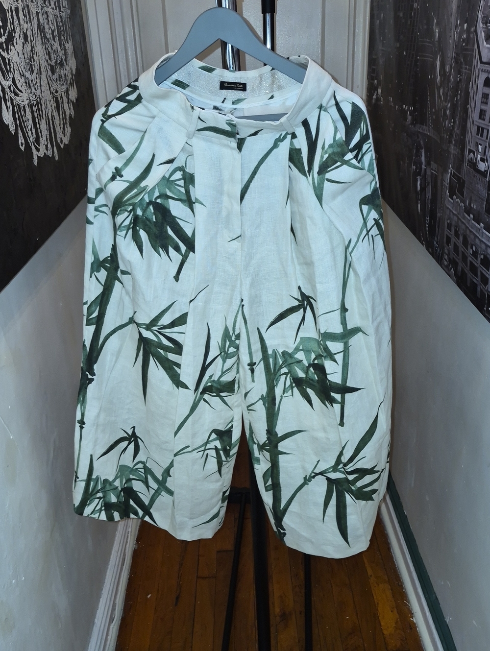 Massimo Dutti White Skirt with Green Leaf Print